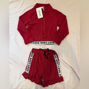 PatPat Red Kids Shorts Set with Love Detail